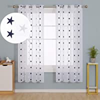 Deconovo Cortinas Visillos para Ventana Cortina Transparente con Ojales para Dormitorio 2 Piezas 140 x 138 cm Azul…